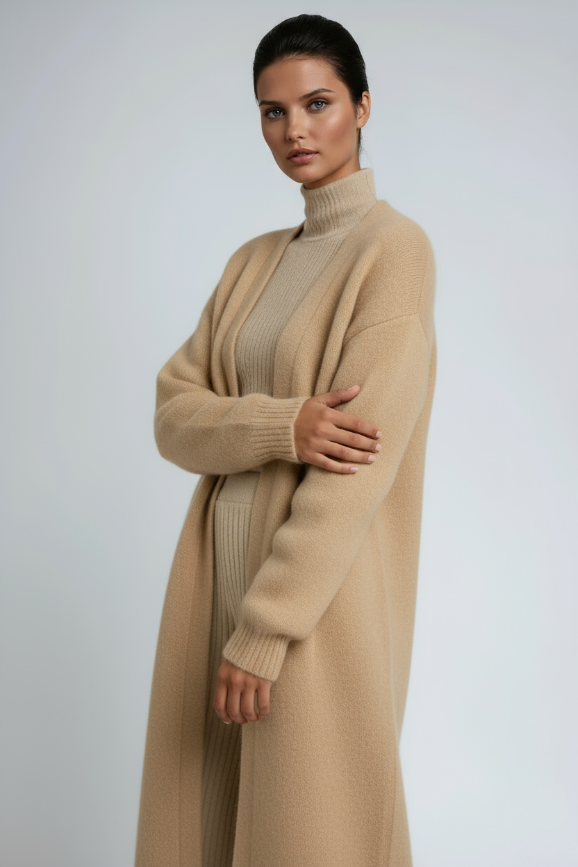 Luna Fashion House | Long Open Wool Cardigan - Women's Soft Knit Sweater