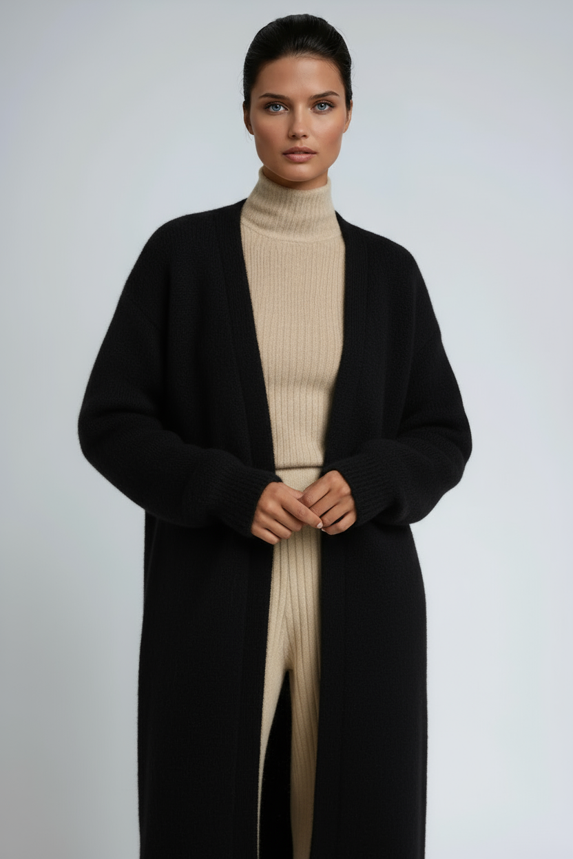 Luna Fashion House | Long Open Wool Cardigan - Women's Soft Knit Sweater