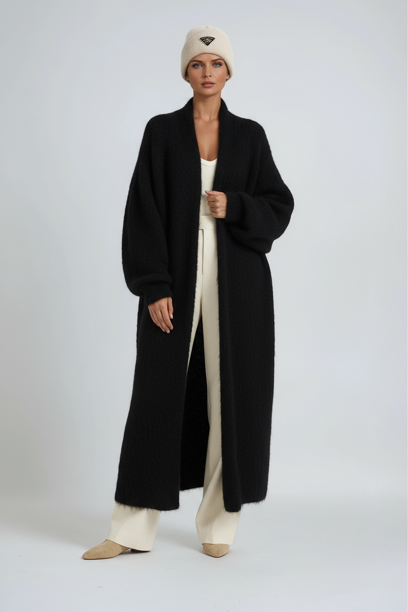 Luna Fashion House | Long Open Wool Cardigan - Women's Soft Knit Sweater