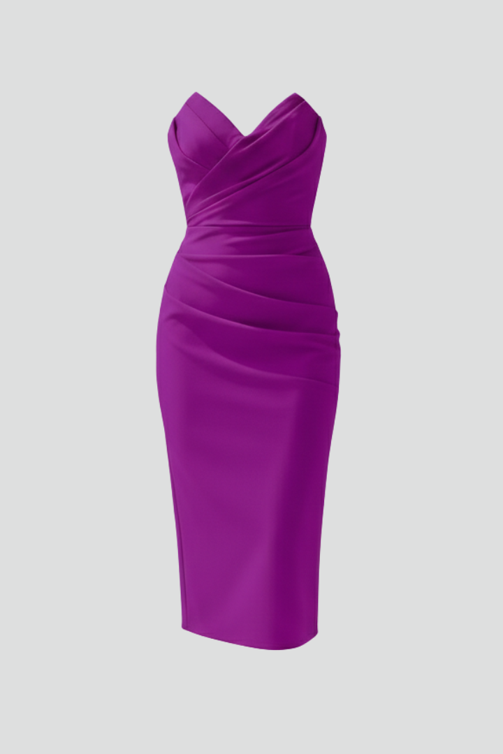 Eleanor | Women’s Strapless Ruched Skirt Midi Dress
