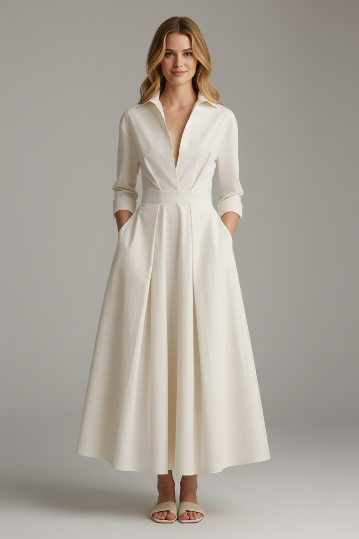 Delilah | Women’s Button Front Collared Midi Dress