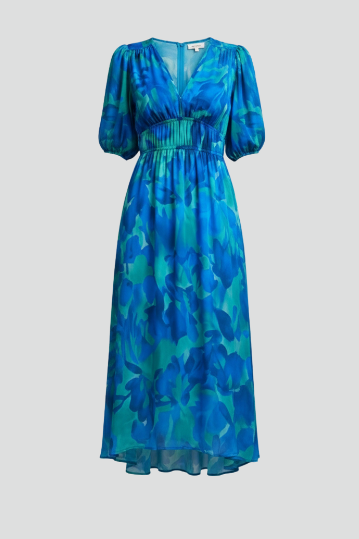 Margaret | Women’s Floral Puff Sleeve V-Neck Midi Dress