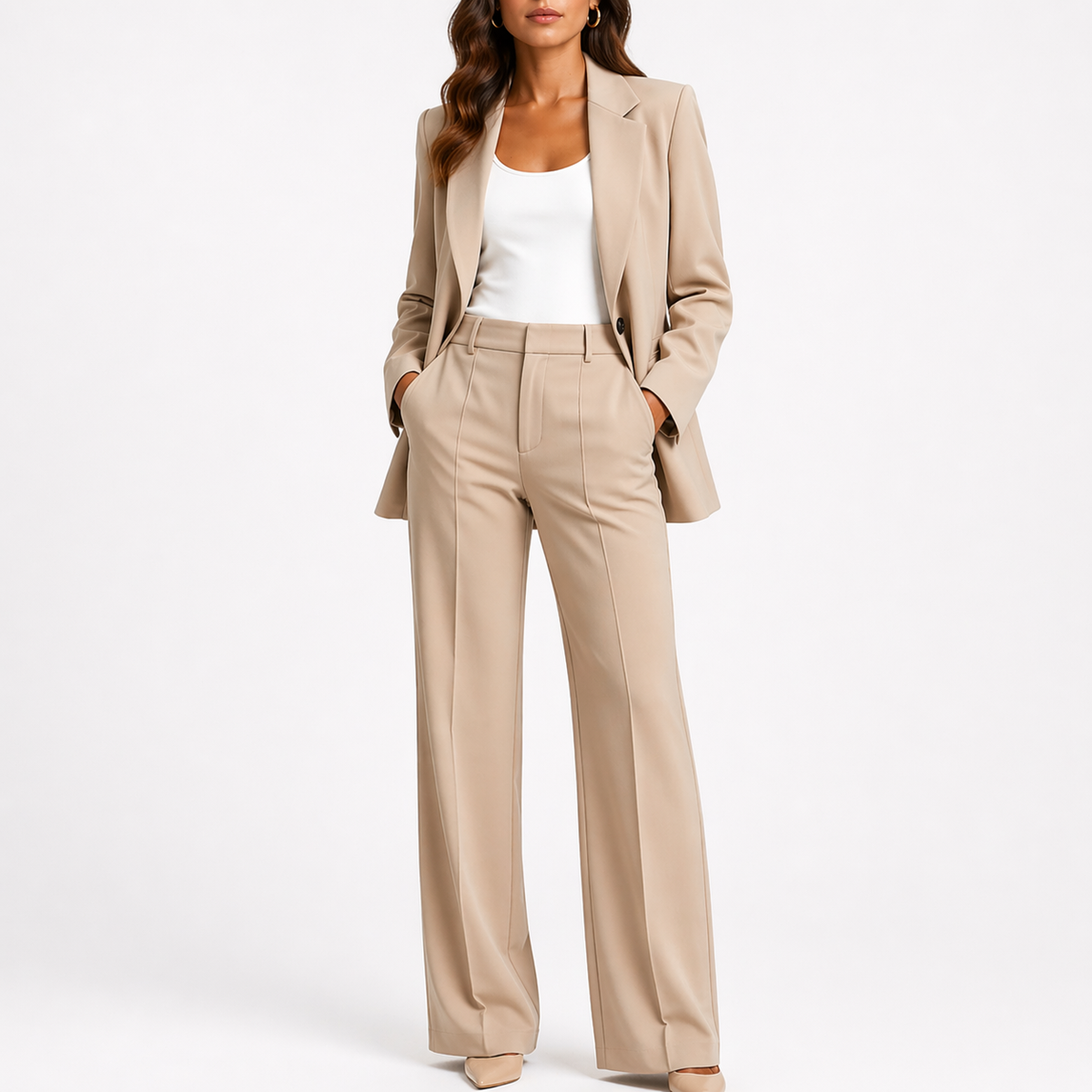 Women's Two-Piece Set with Blazer and Straight-Leg Pants