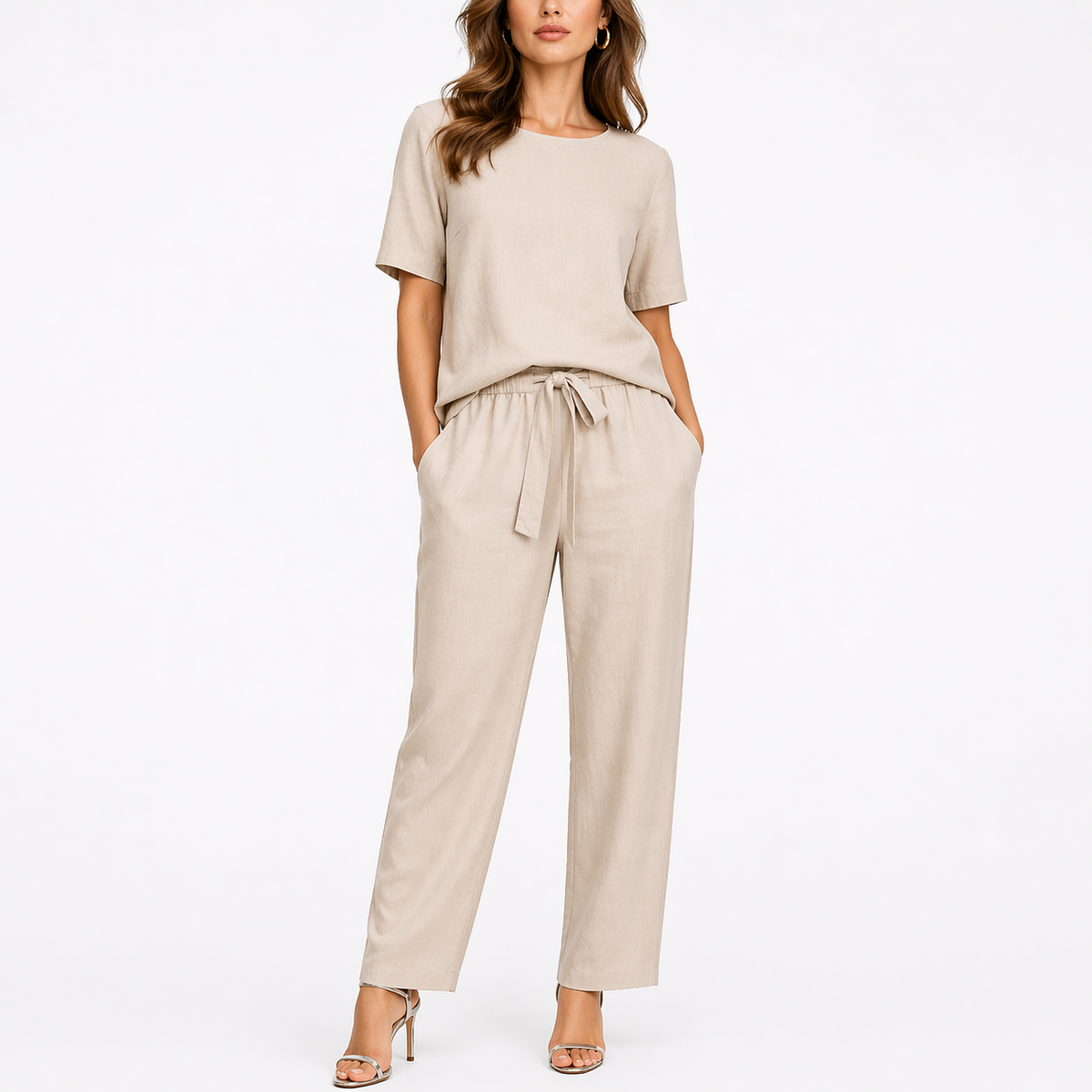 Women's Two-Piece Set with Short-Sleeve Top and Trousers