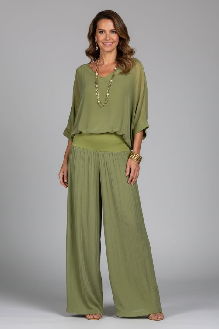 Elsie | Women’s Chiffon Two-Piece Wide-Leg Set