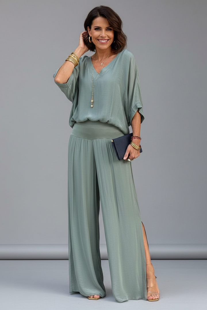 Elsie | Women’s Chiffon Two-Piece Wide-Leg Set