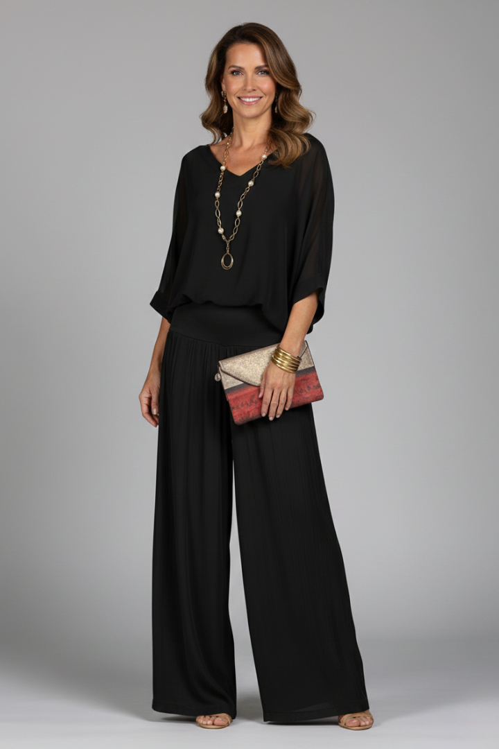 Elsie | Women’s Chiffon Two-Piece Wide-Leg Set