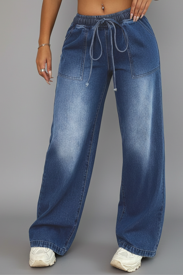 Chloe | Women’s Casual Wide-Leg Trousers with Drawstring Waist and Patch Pockets