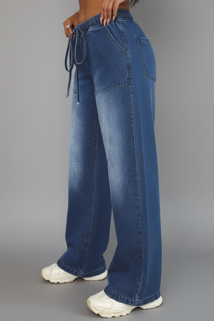 Chloe | Women’s Casual Wide-Leg Trousers with Drawstring Waist and Patch Pockets