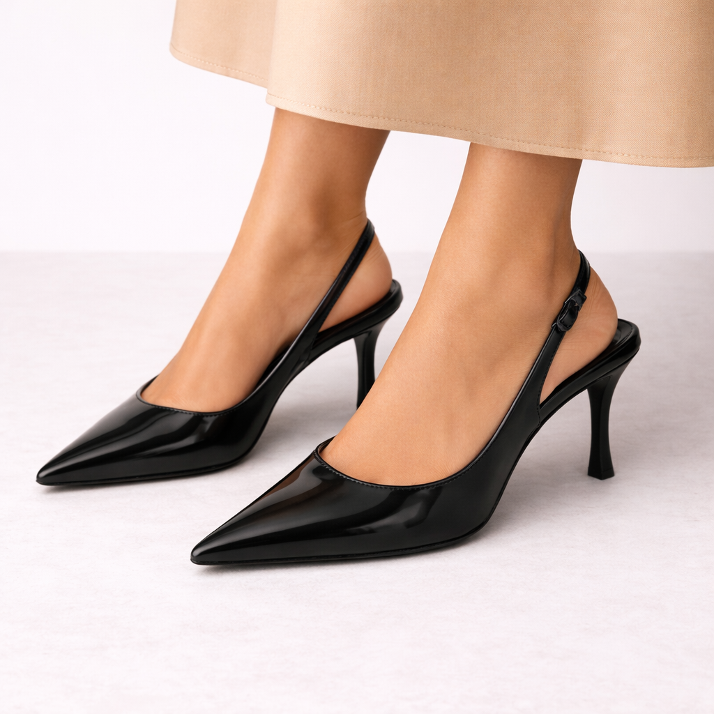 Women’s Elegant Black Slingback Heels – Pointed Toe