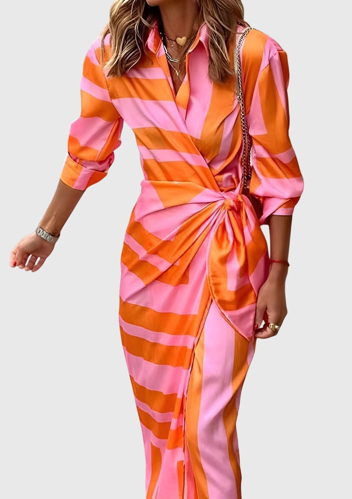 Emma | Womens Striped Wrap Midi Dress