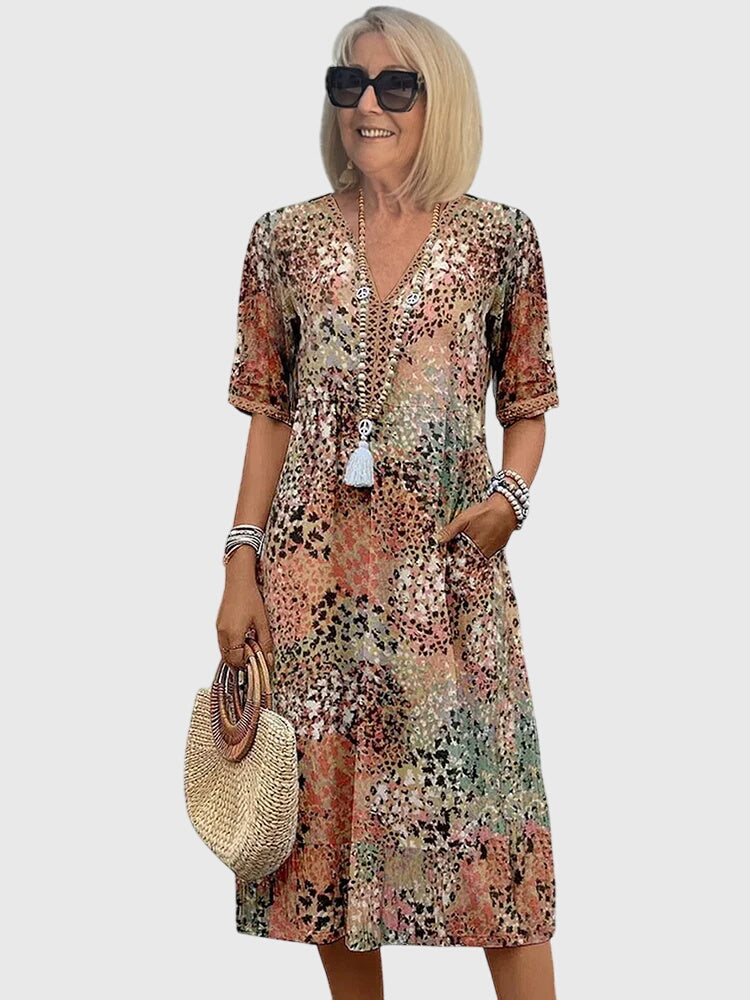 Emily | Womens Printed V Neck Midi Dress