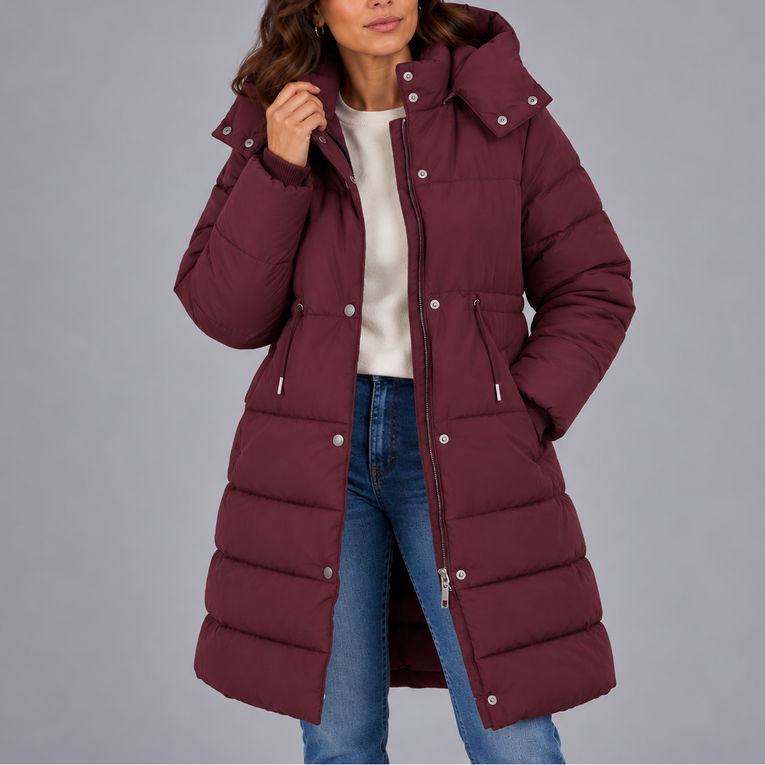 Women's Long Hooded Puffer Coat | Quilted Winter Jacket with Pockets