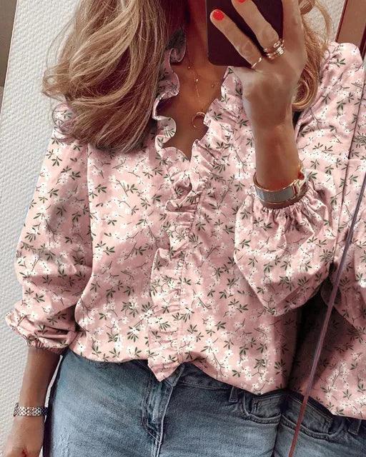 Eva | Women Ruffle Detail V Neck Blouse