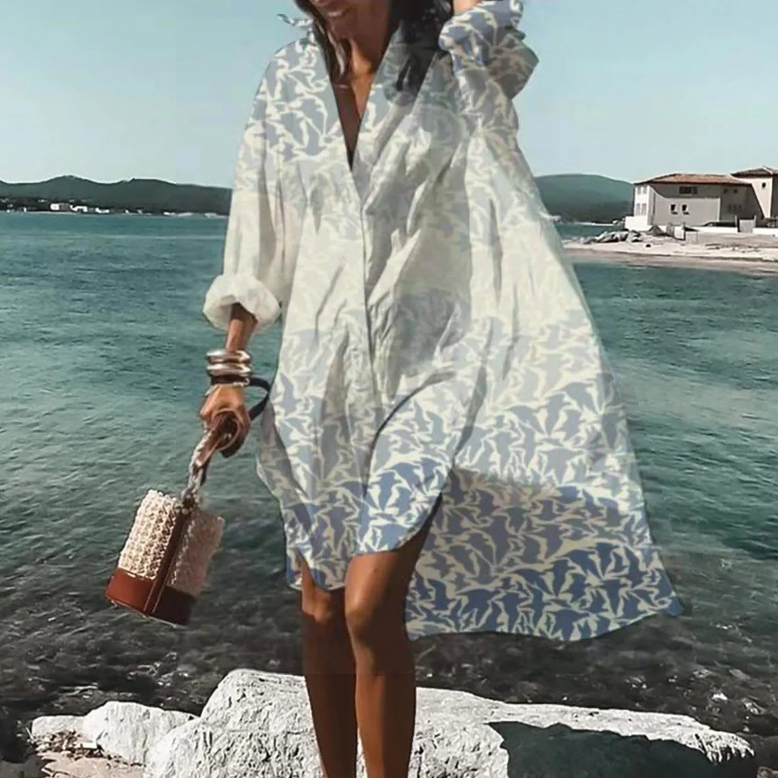 Faye | Women Casual Printed Shirt Midi Dress