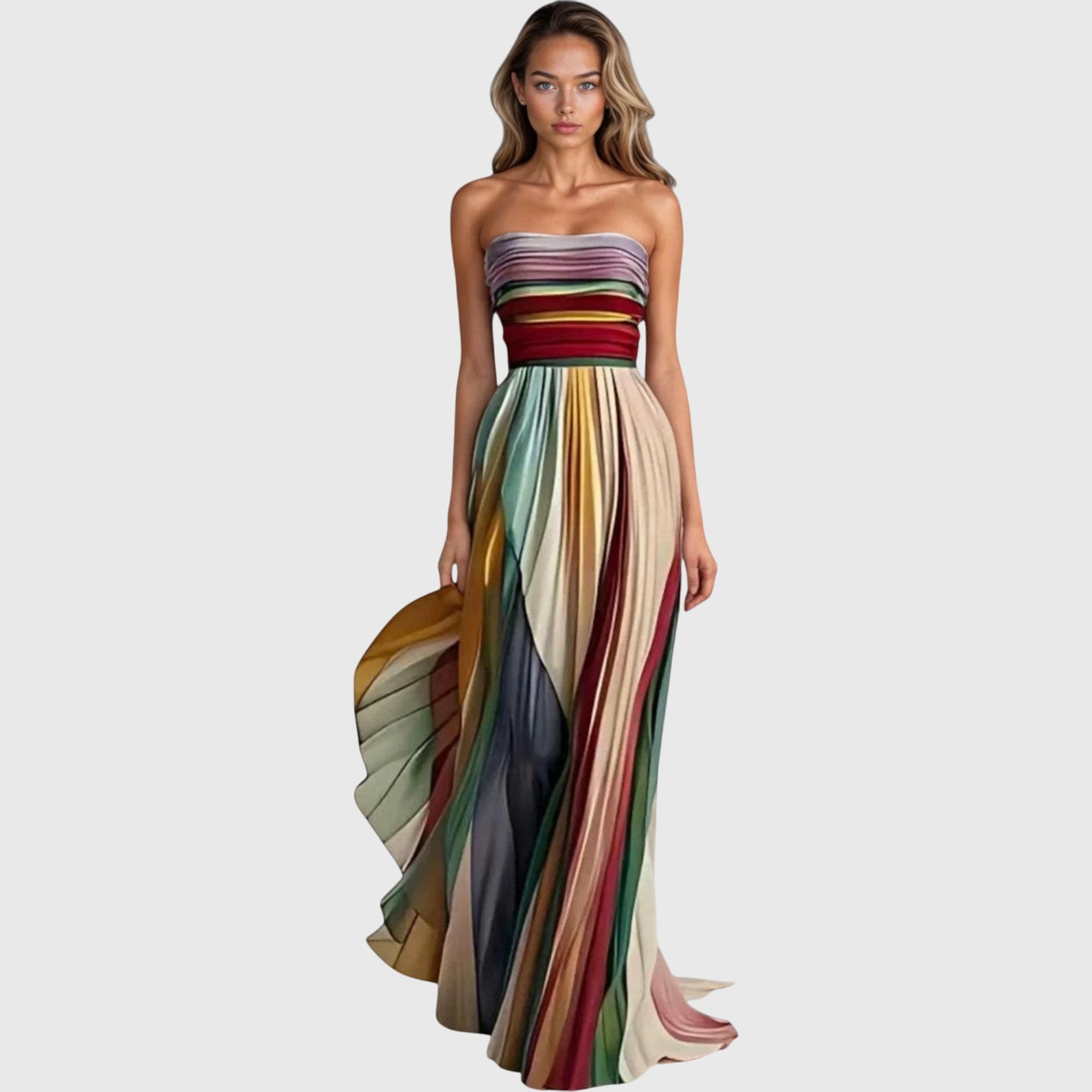 Lucy | Womens Strapless Multicolor Maxi Dress Shorts