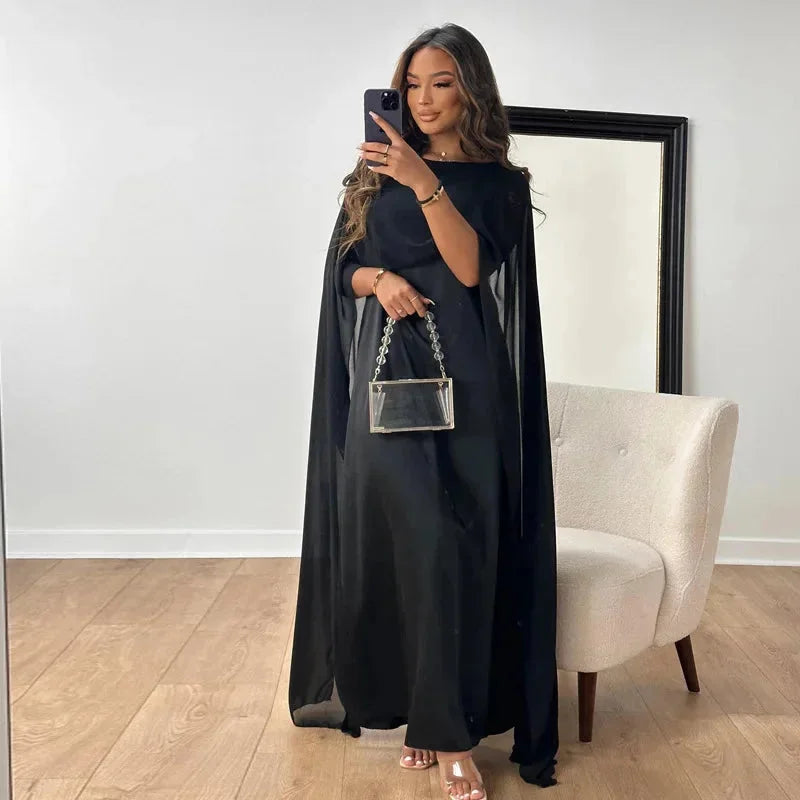 Caroline | Women's Wedding Guest Cape Maxi Dress