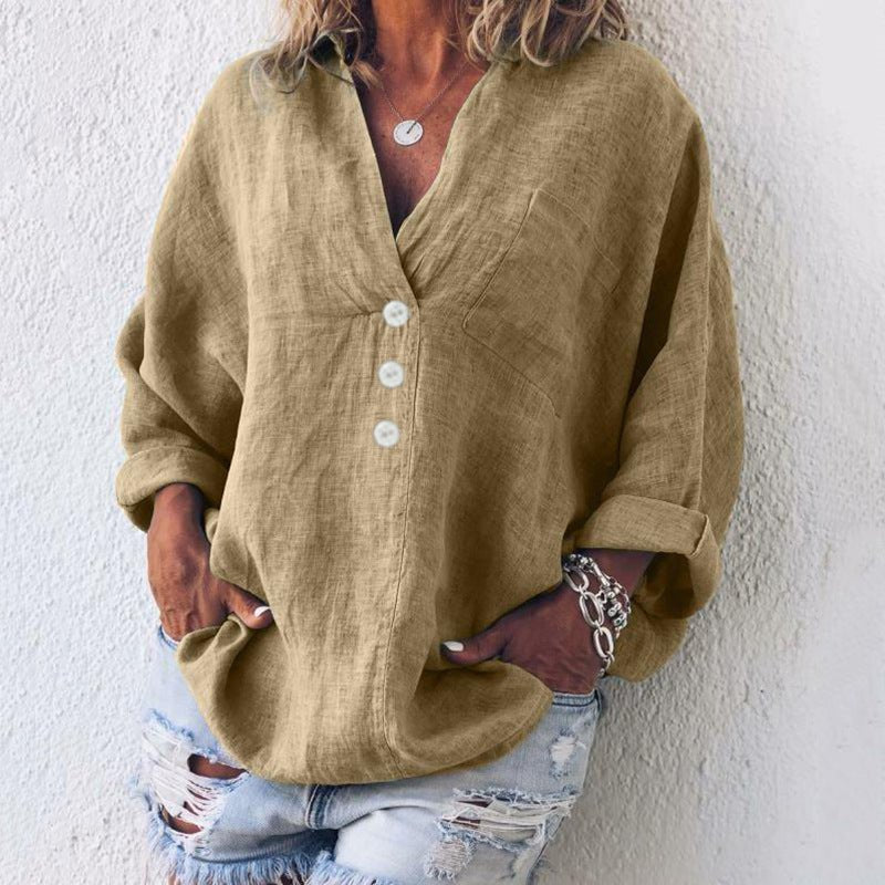 Evangeline | Women's V-Neck Button Down Blouse