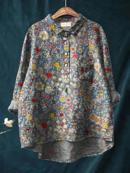 Bethany | Women Floral Button Front Pocket Blouse