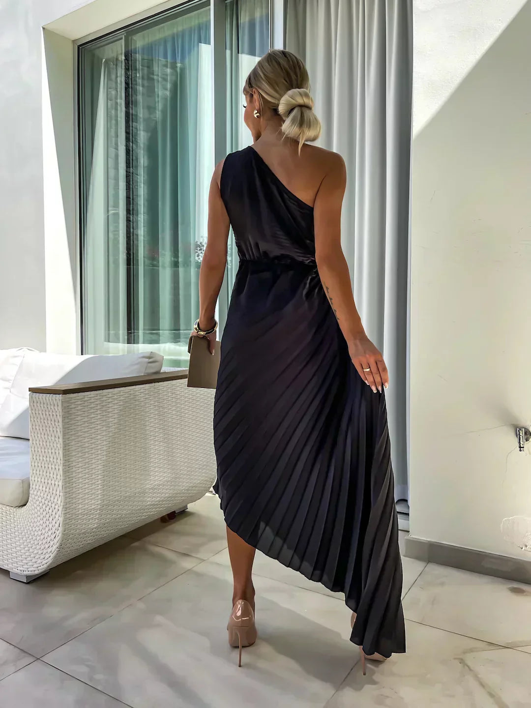 Violet | Women’s Pleated One Shoulder Midi Dress