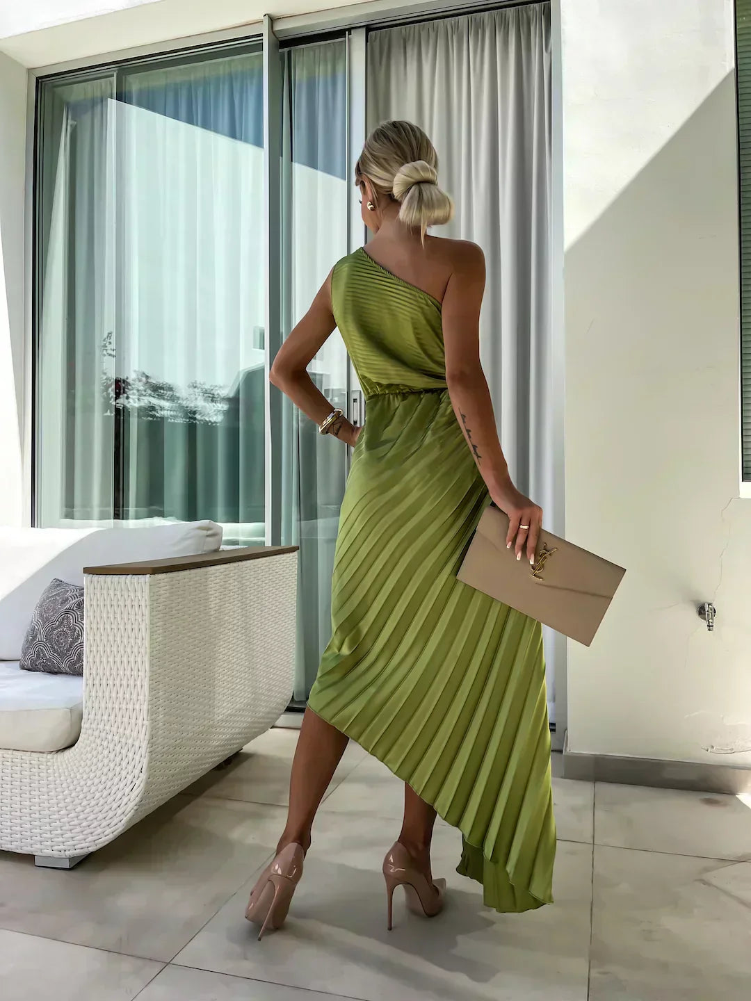 Violet | Women’s Pleated One Shoulder Midi Dress