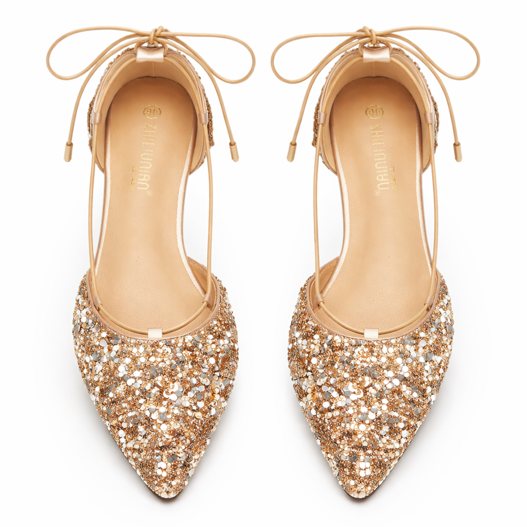 Elegant Gold Lace-Up Wedding Shoes