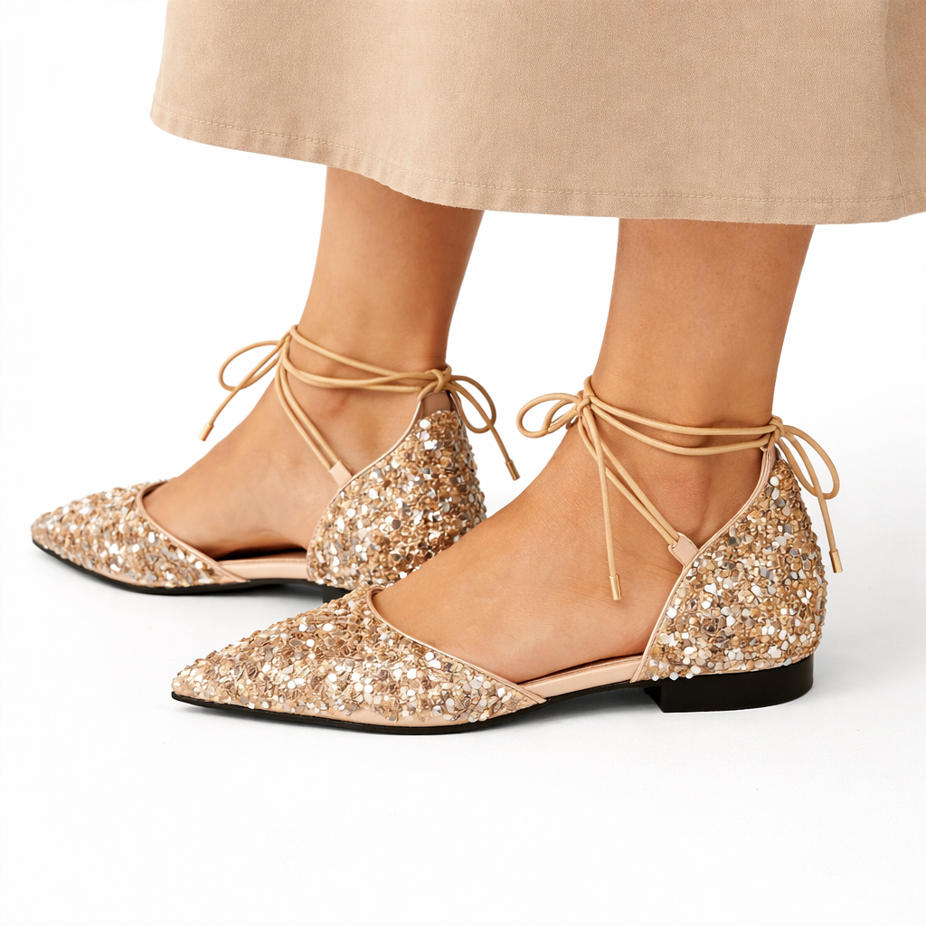 Elegant Gold Lace-Up Wedding Shoes