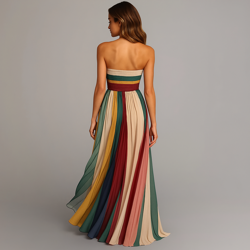 Jasmine | Women’s Strapless Pleated Colorblock Maxi Dress