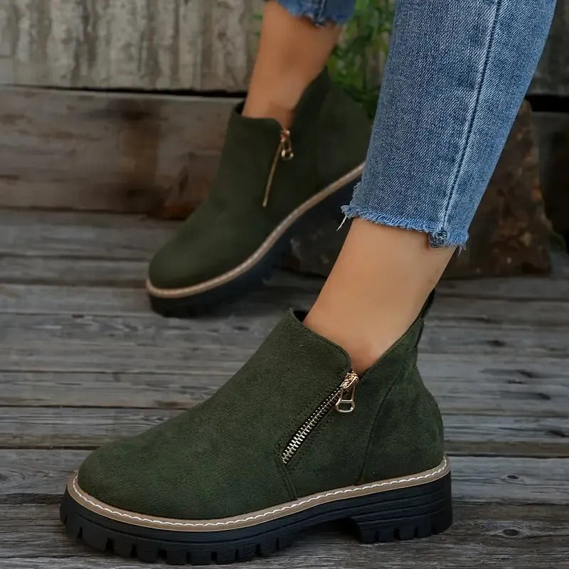 Marley-Shoes™ | Women's Golden-Tone Zipper Ankle Boots