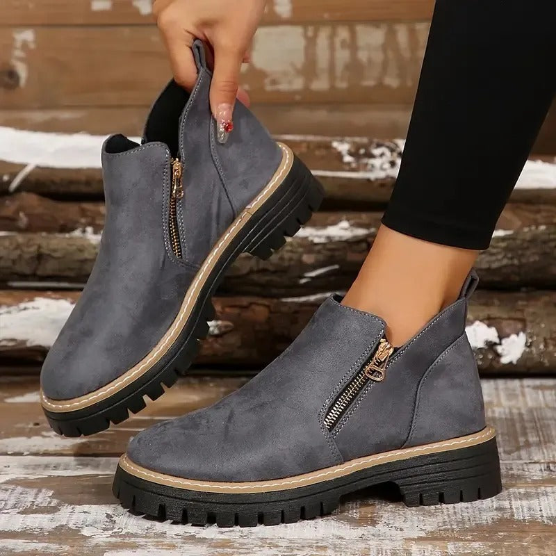 Marley-Shoes™ | Women's Golden-Tone Zipper Ankle Boots
