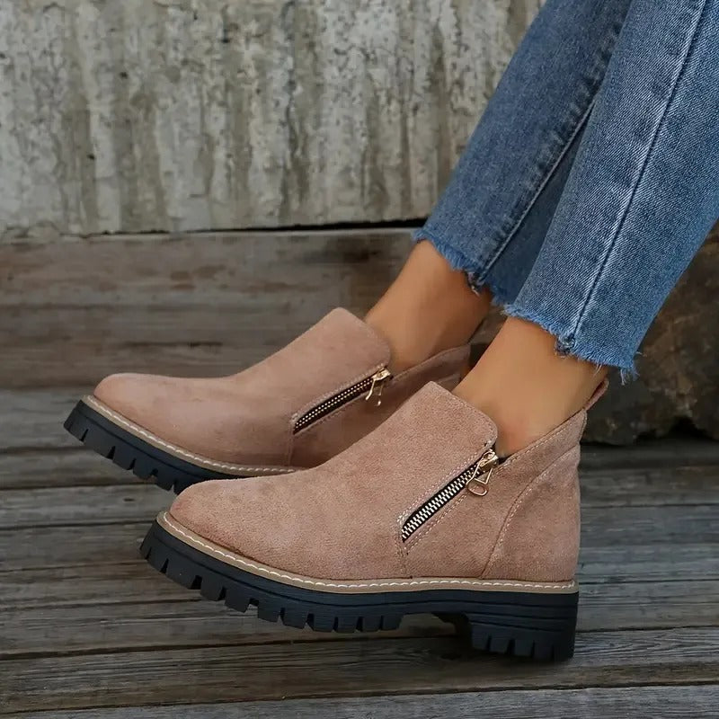 Marley-Shoes™ | Women's Golden-Tone Zipper Ankle Boots