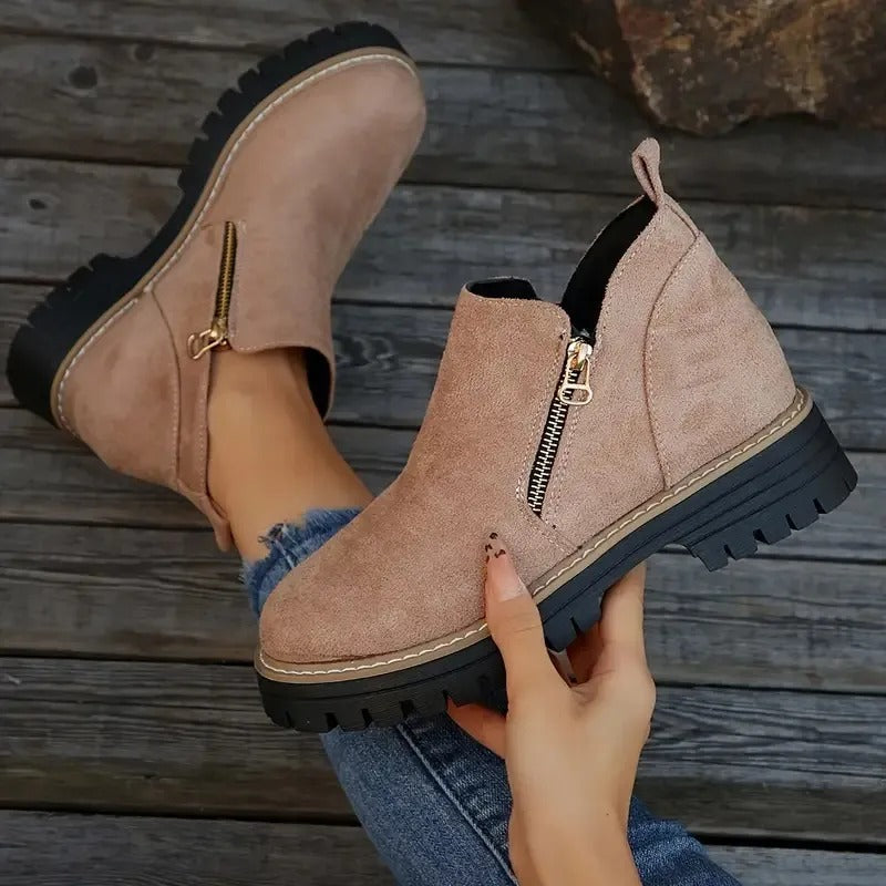 Marley-Shoes™ | Women's Golden-Tone Zipper Ankle Boots