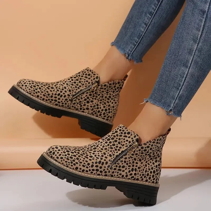 Marley-Shoes™ | Women's Golden-Tone Zipper Ankle Boots