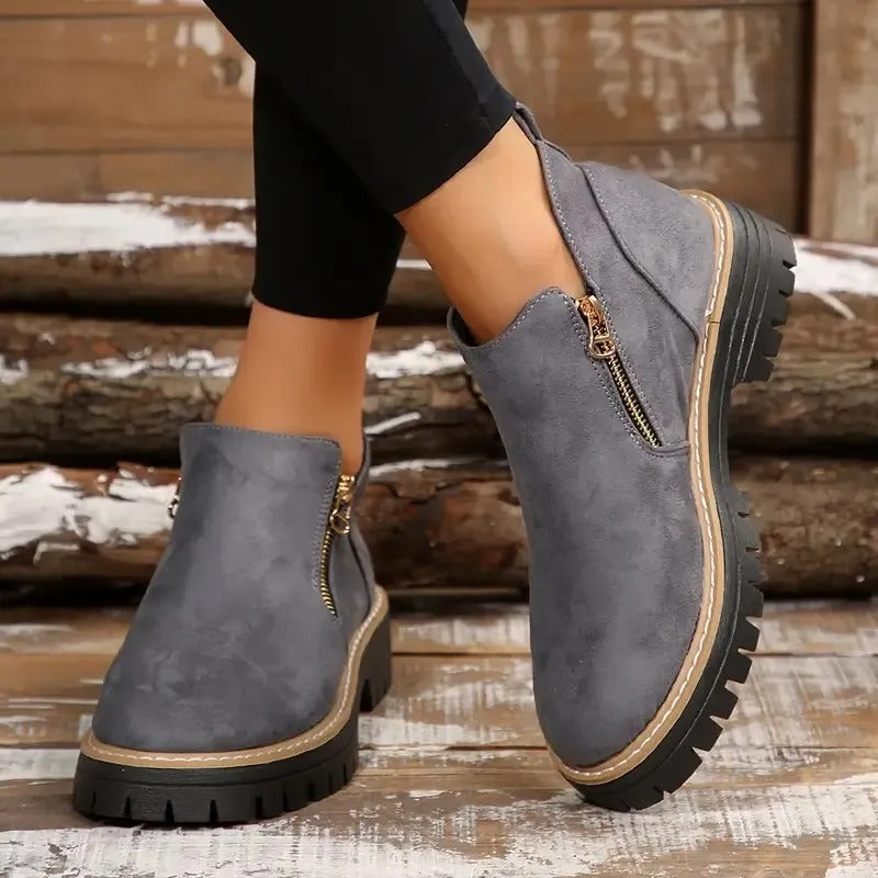 Marley-Shoes™ | Women's Golden-Tone Zipper Ankle Boots