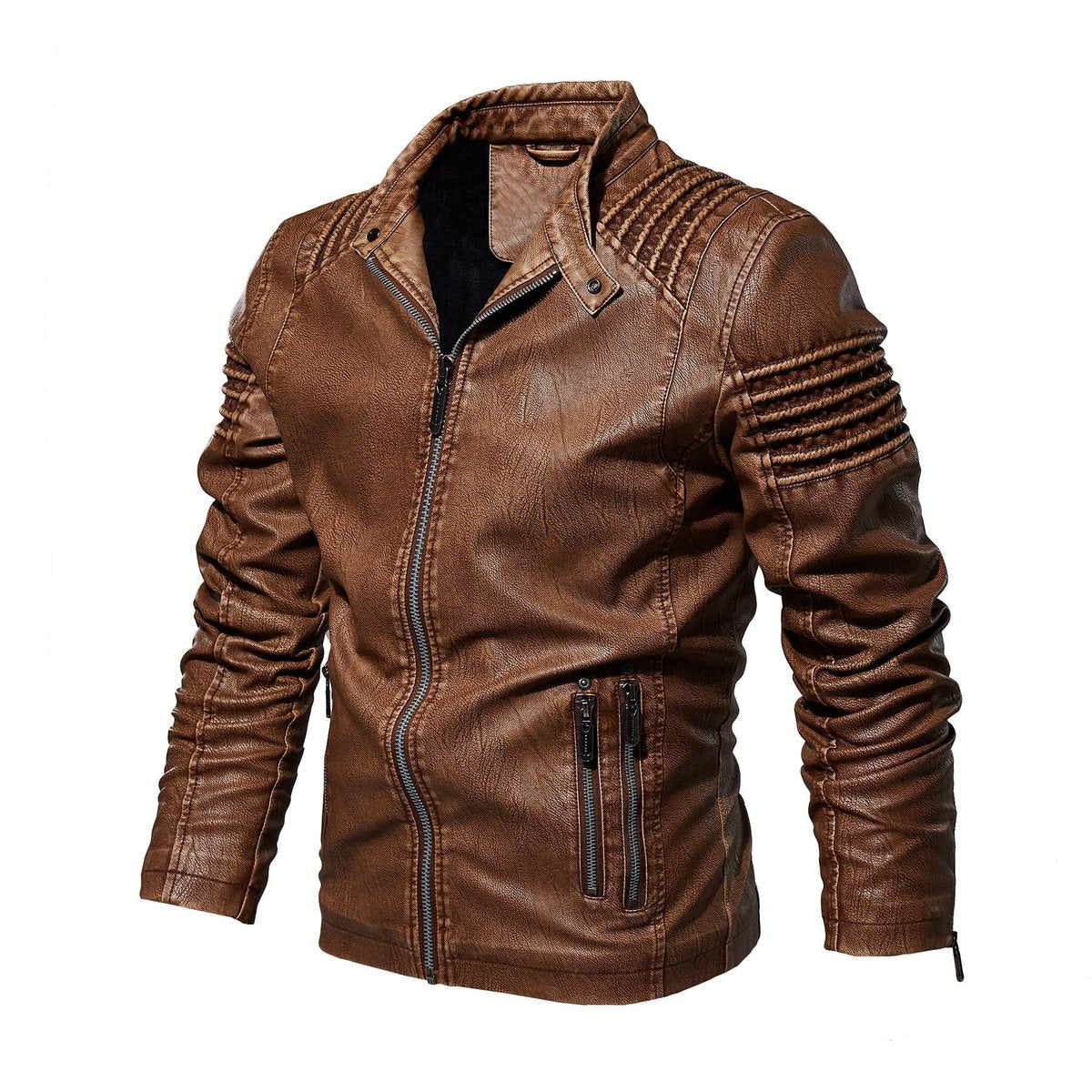 Edward | Men's Biker Faux Leather Jacket Structured Shoulder Zip-Up