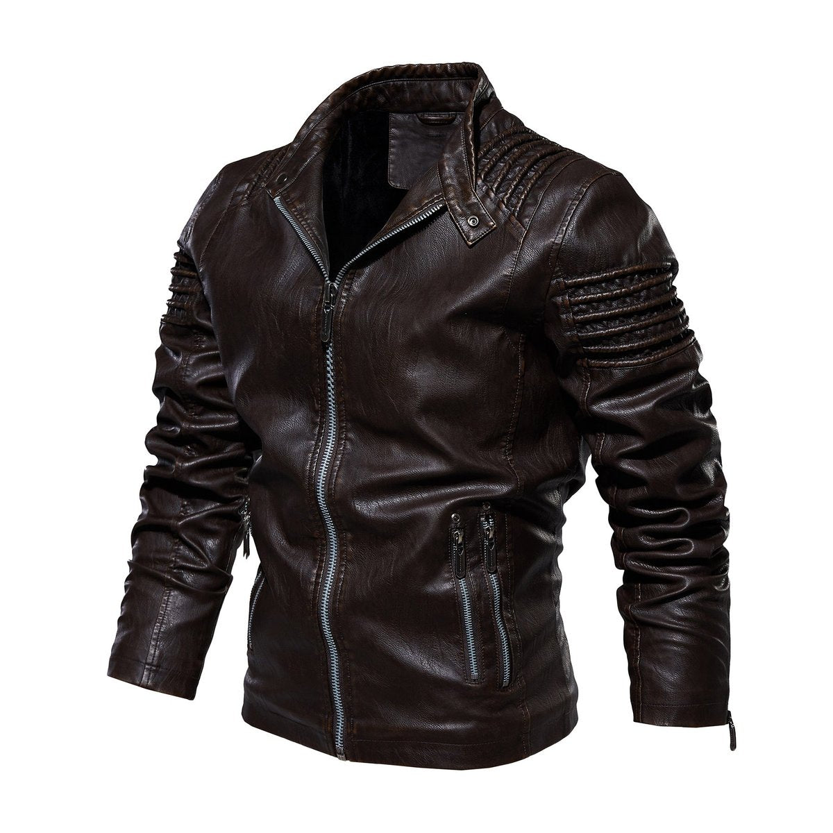 Edward | Men's Biker Faux Leather Jacket Structured Shoulder Zip-Up