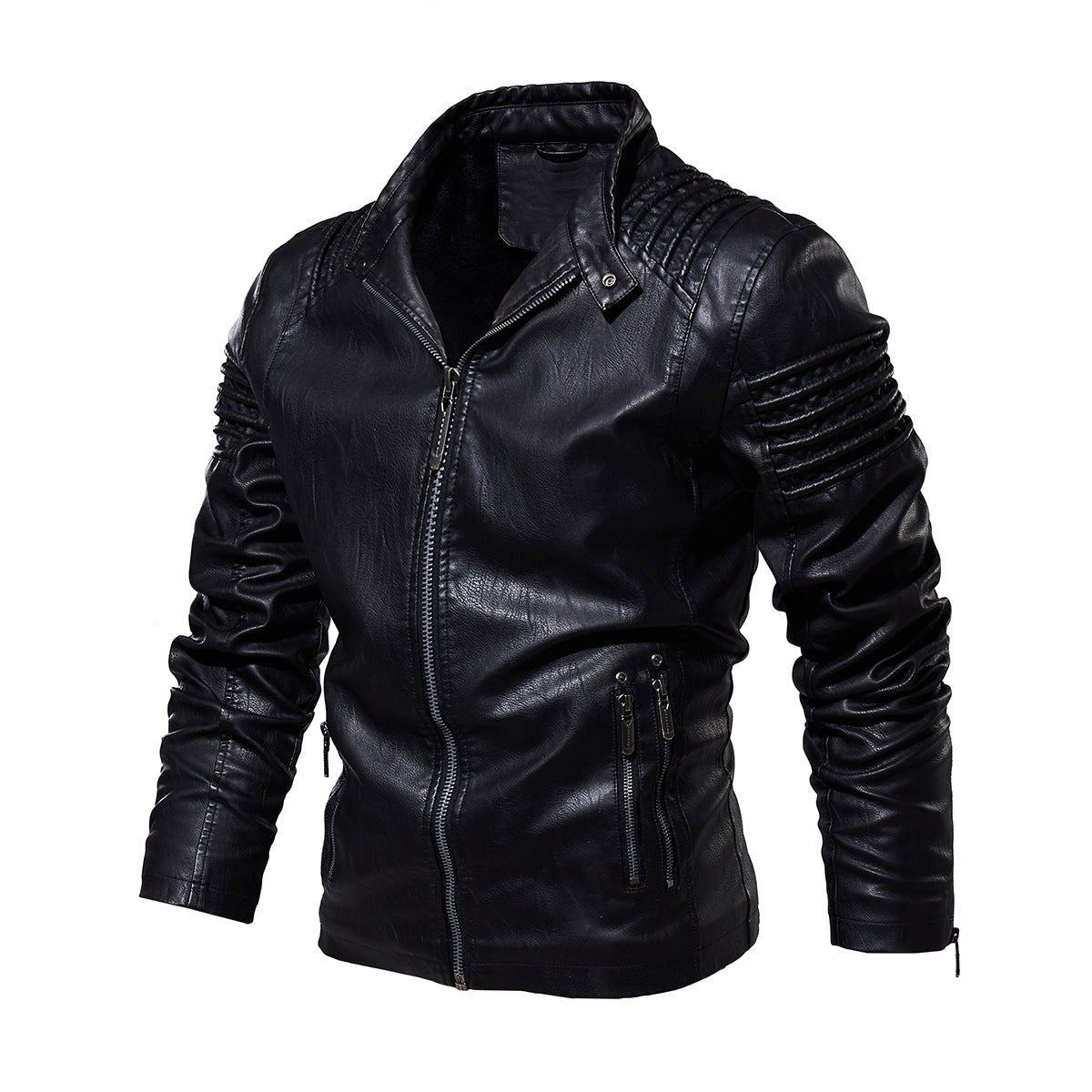 Edward | Men's Biker Faux Leather Jacket Structured Shoulder Zip-Up