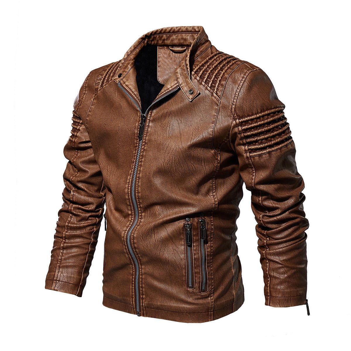 Edward | Men's Biker Faux Leather Jacket Structured Shoulder Zip-Up