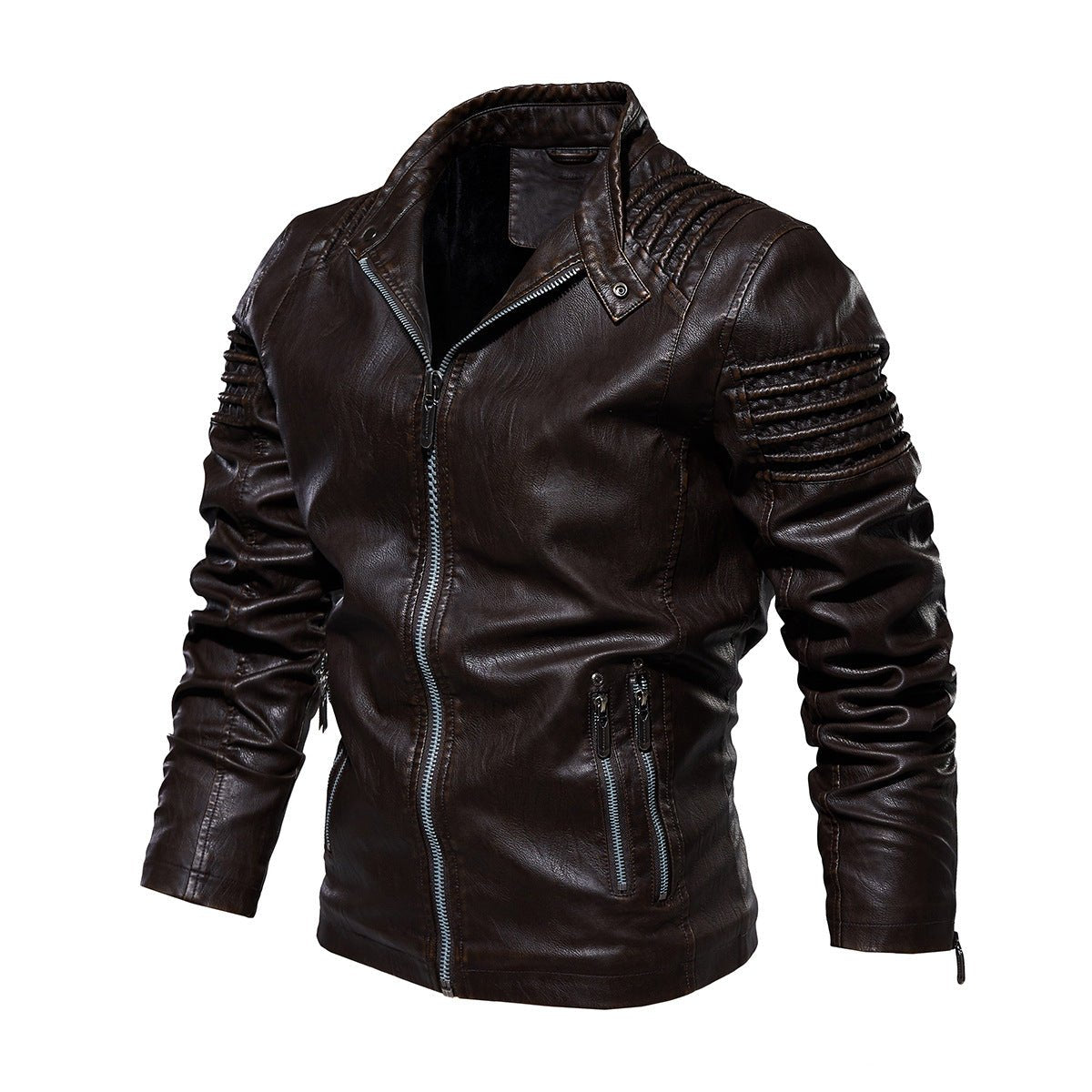 Edward | Men's Biker Faux Leather Jacket Structured Shoulder Zip-Up
