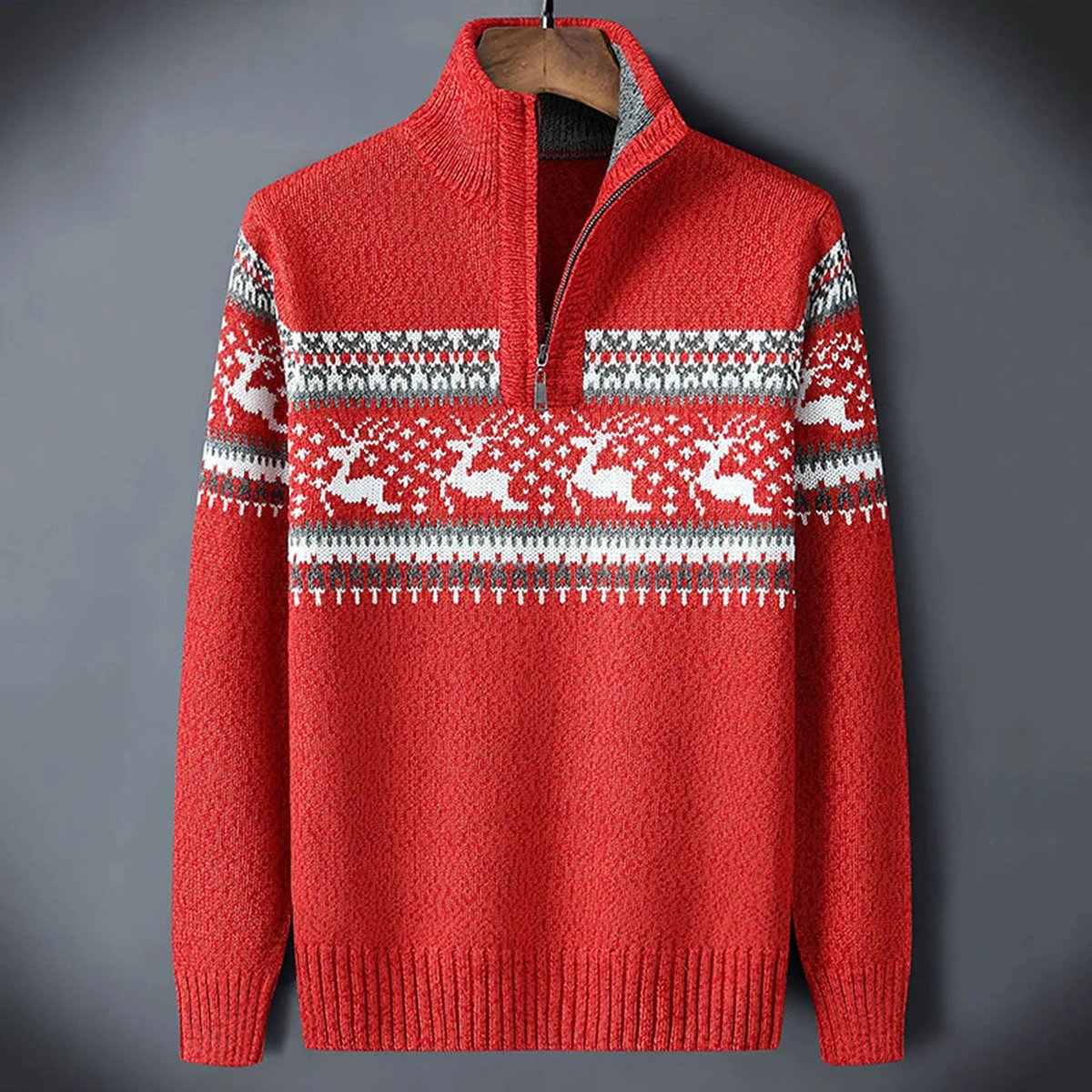 Charlie | Mens Cardigan Fair Isle Half-Zip Ribbed Knit Jumper