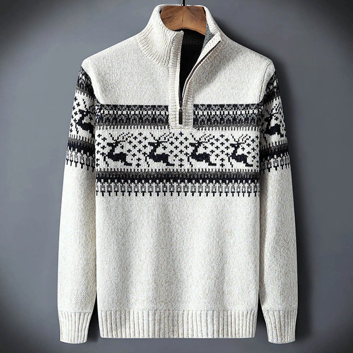 Charlie | Mens Cardigan Fair Isle Half-Zip Ribbed Knit Jumper