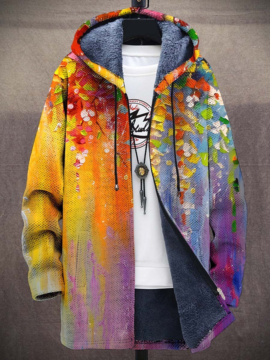 Arthur | Mens Cardigan Fleece-Lined Zip-Up Abstract Art Print Hoodie