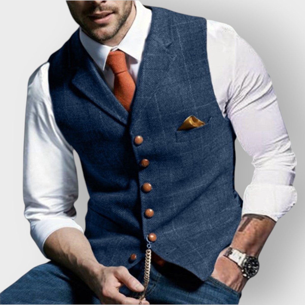 Noah | Mens Gilet Herringbone Tweed Waistcoat Buttoned Checked Vest