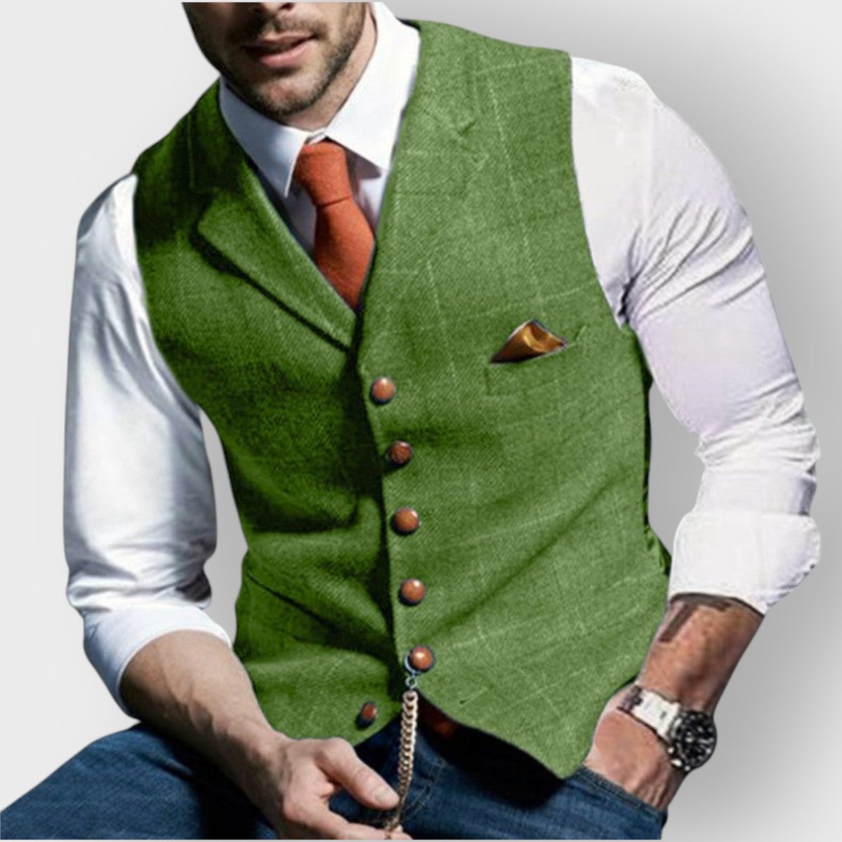 Noah | Mens Gilet Herringbone Tweed Waistcoat Buttoned Checked Vest