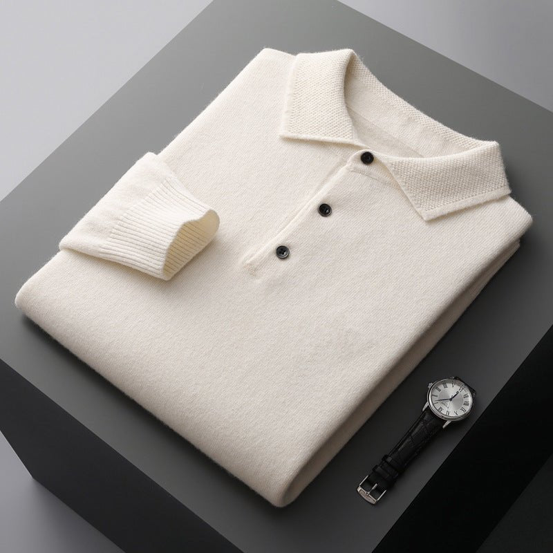 Edward | Men's Knit Cotton Long Sleeve Three-Button Polo Jumper