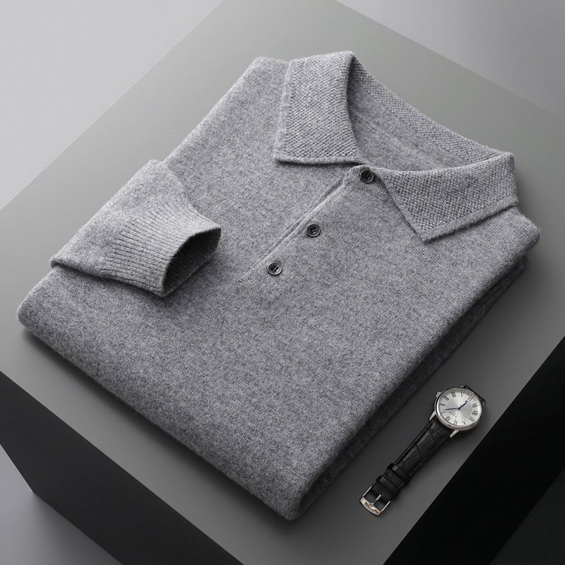 Edward | Men's Knit Cotton Long Sleeve Three-Button Polo Jumper