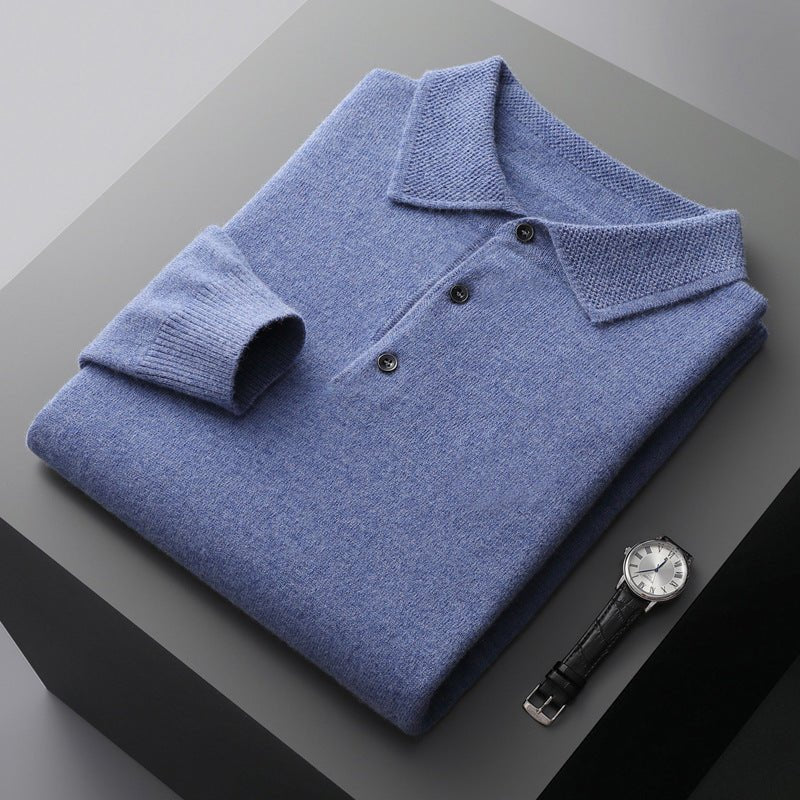Edward | Men's Knit Cotton Long Sleeve Three-Button Polo Jumper