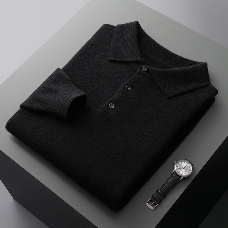 Edward | Men's Knit Cotton Long Sleeve Three-Button Polo Jumper