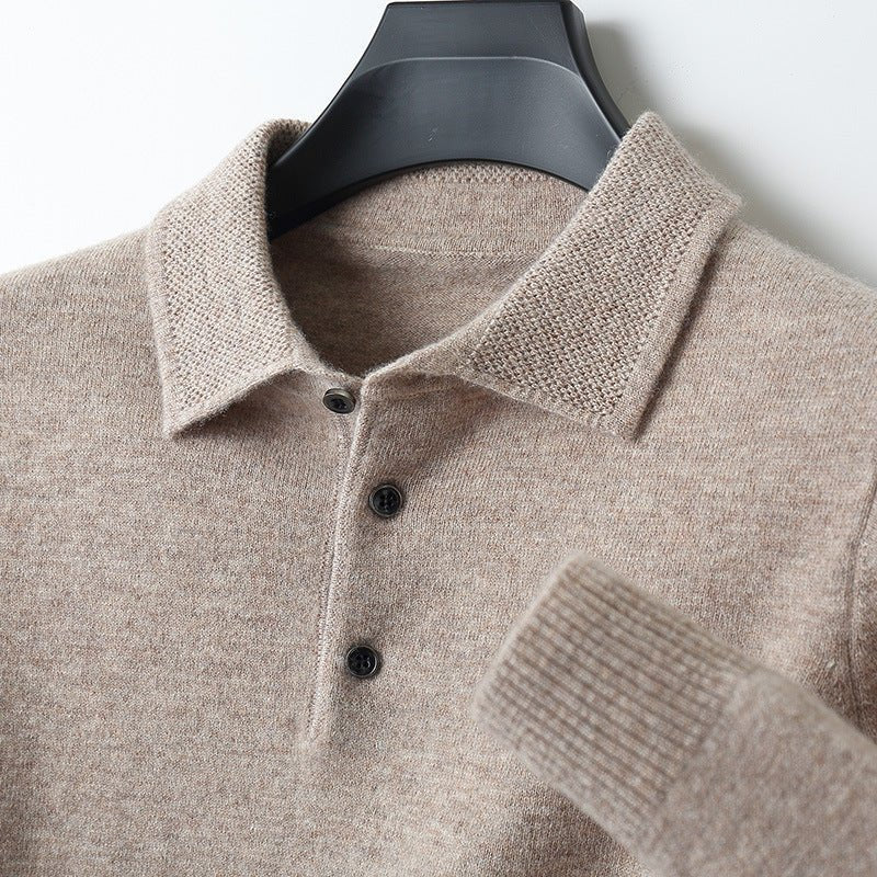 Edward | Men's Knit Cotton Long Sleeve Three-Button Polo Jumper
