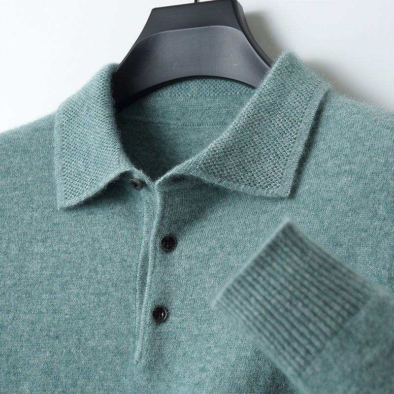 Edward | Men's Knit Cotton Long Sleeve Three-Button Polo Jumper